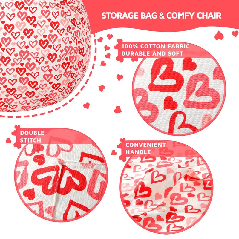 WEKAPO Stuffed Animal Storage Bean Bag Chair Cover for Kids | Stuffable Zipper Beanbag for Organizing Children Plush Toys Large Premium Cotton Canvas (Heart  X-Large) - Image 5